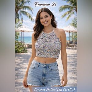 Forever 21 Multicolor Crochet Halter Top